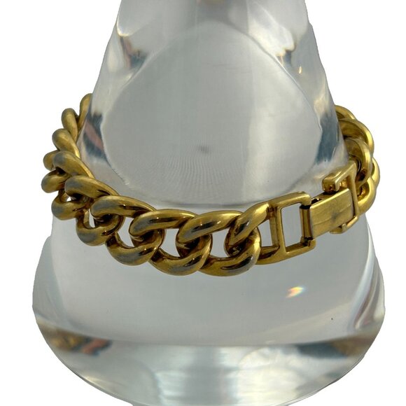 Vintage Napier Gold Tone Chunky Curb Chain Bracelet Fold Over Clasp 8" Retro - Picture 2 of 6